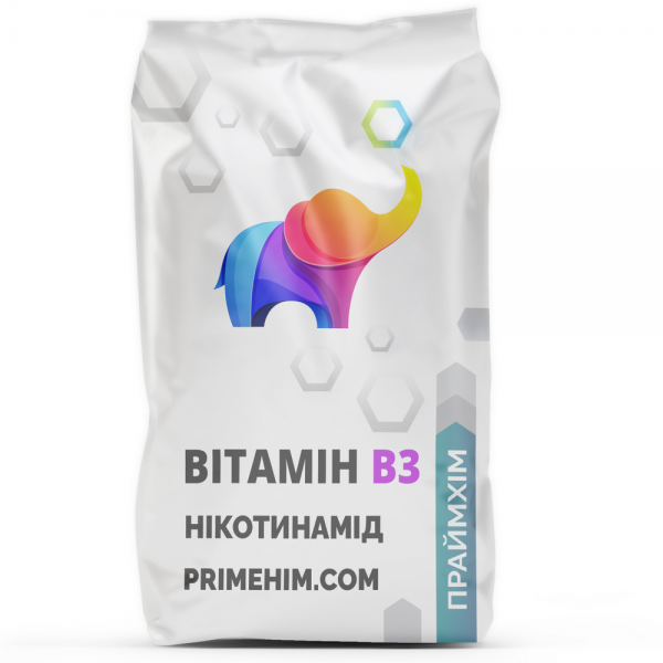 Белый порошок Никотинамида (Витамин B3) в упаковке от Primehim
